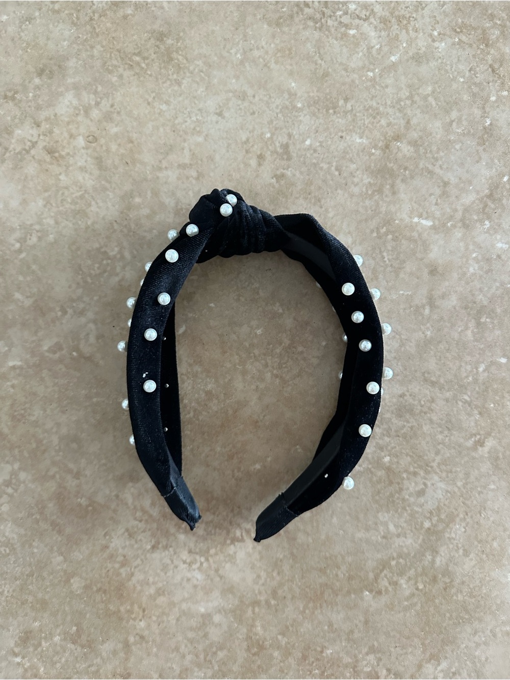 Black Knotted Headband with Faux Pearls